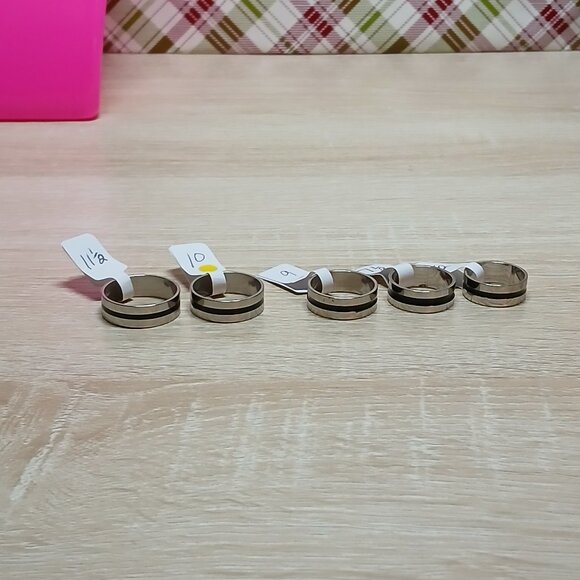 NWOT Silver Tone with Black Stripe Stainless Steel Ring Fashion Jewelry #26 - Picture 5 of 7